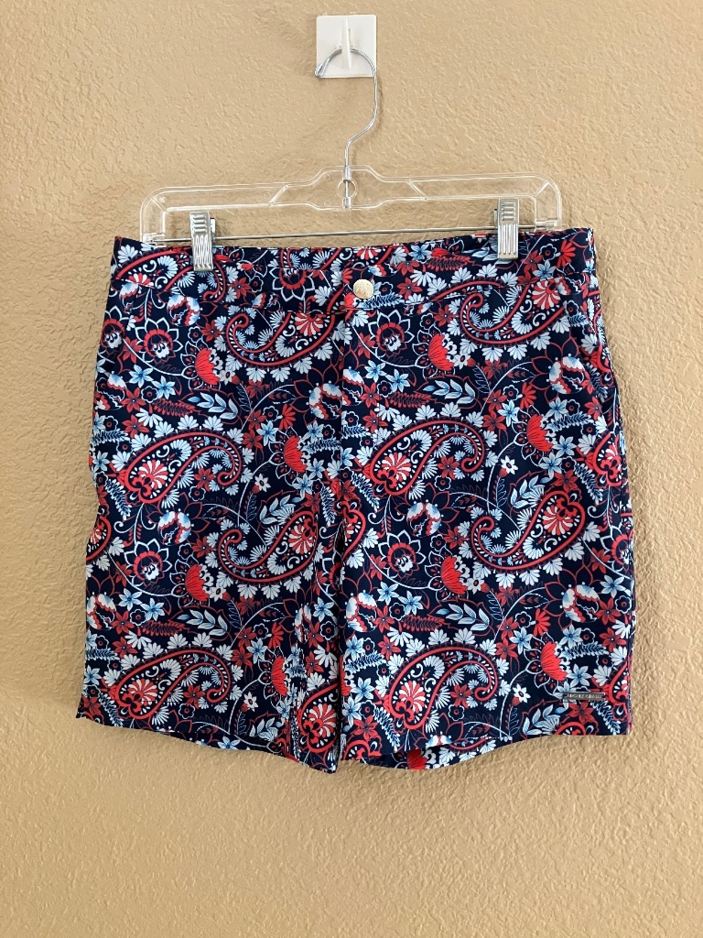 ARGYLE GRANT Mens Swim Trunks Floral Red White Blue Size 32